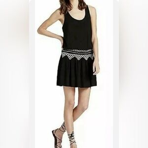Lucky Brand Dress Embroidered Black Small Racerback Pleated Smocked NWT